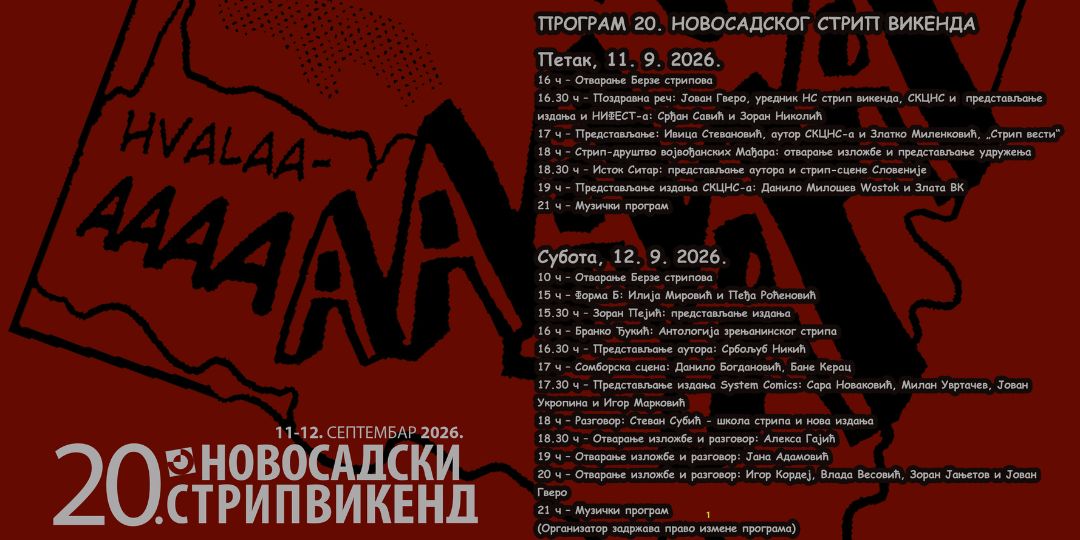 Jubilarni 20. Novosadski strip vikend 11. i 12. septembra u SKCNS